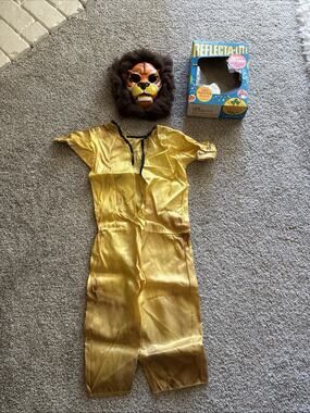 VINTAGE HALLOWEEN CHILD'S COSTUME lion cat mask medium 8-10 Collegeville +box!